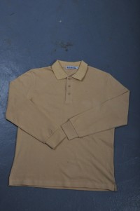 P741 來樣訂造Polo恤款式   設計長袖Polo恤款式  名牌扣  自訂淨色Polo恤款式   Polo恤製造商    米黃色 細節-8